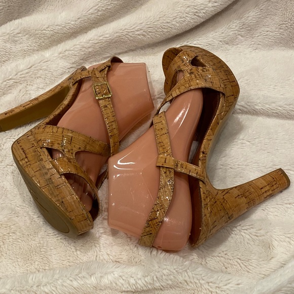 Lauren Ralph Lauren Filara Natural Glazed Cork Platform Sandals Heels Sz 9?? EUC - Picture 8 of 12